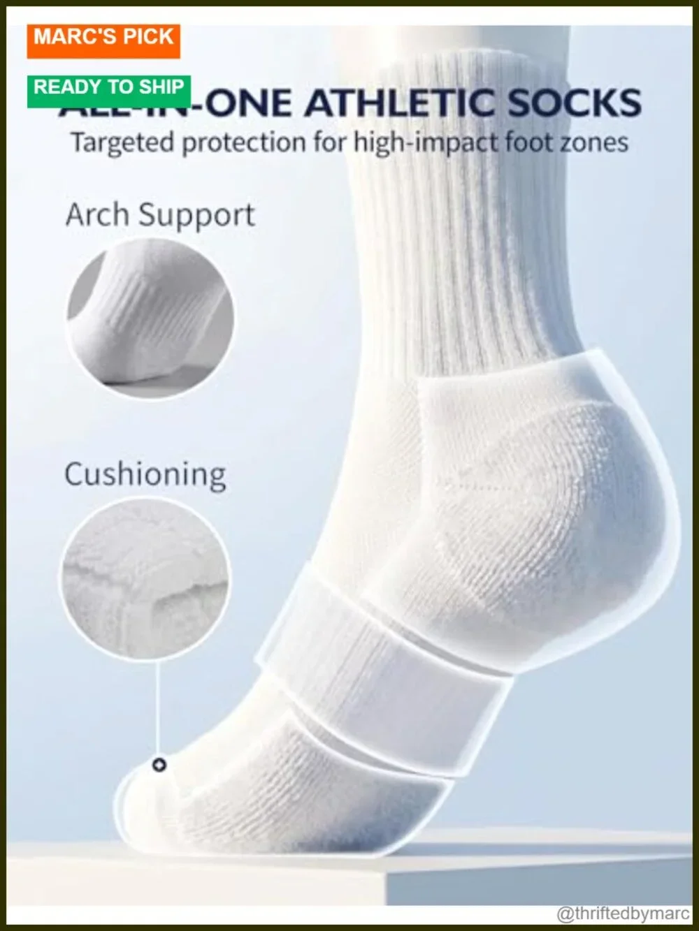 Moisture-Wicking Athletic Cushioned Crew Socks 6 Pairs Cotton Comfy Running